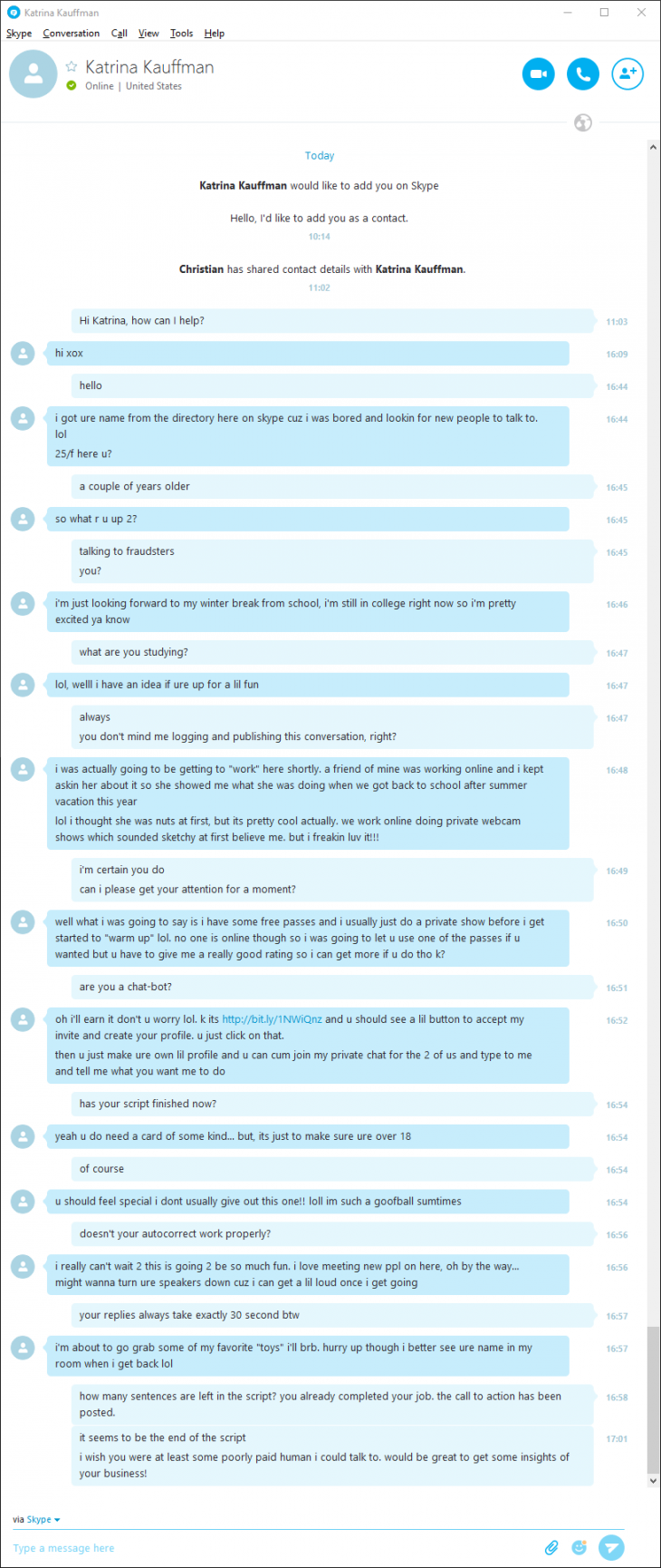 A Typical Skype Scam Attempt By A Spam Bot Aheliotech